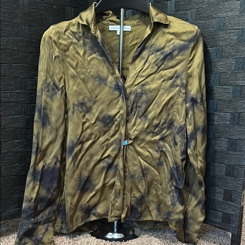 Young Fabulous & Broke Olive Tie-Dye Button Down Shirt